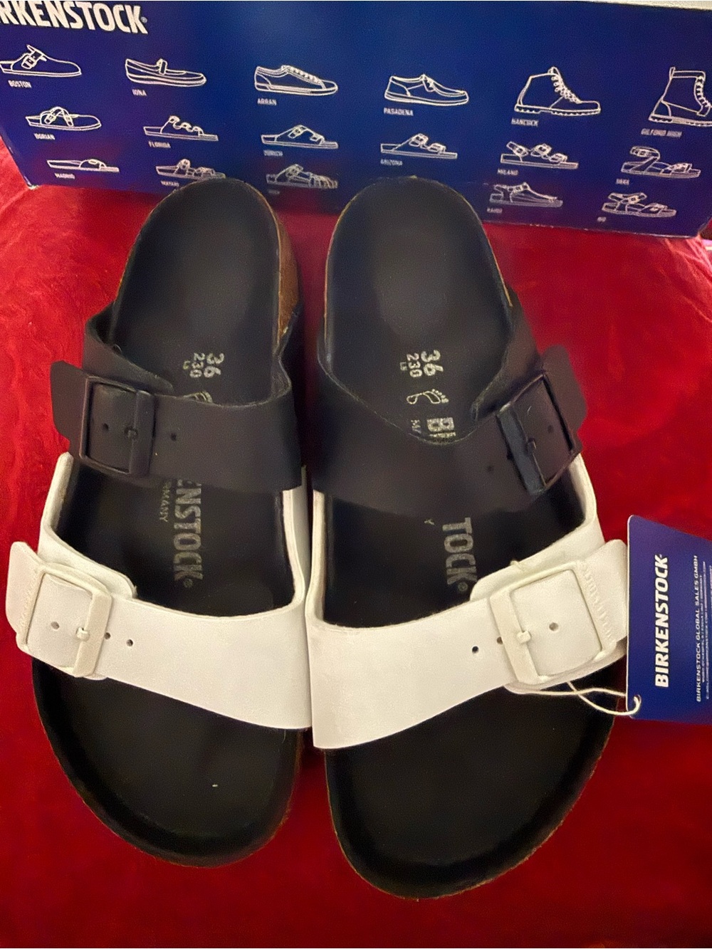 NWB Birkenstock Arizona Split Black White 36R